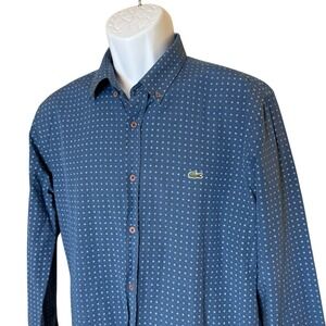 Lacoste‎ Men's Slim Fit Blue Print Cotton Long Sleeve Shirt Size FR 6 US XL
